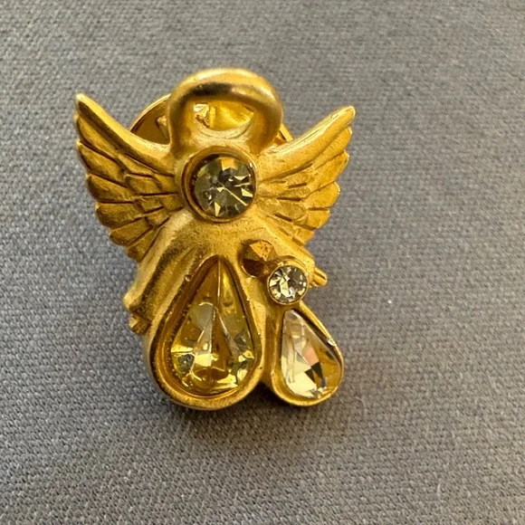 Golden Guardian Angel Wing Brooch with Crystals - Picture 1 of 3